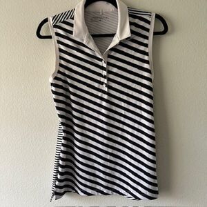 Nike Sleeveless Golf Polo Shirt Black and White Stripes Size S